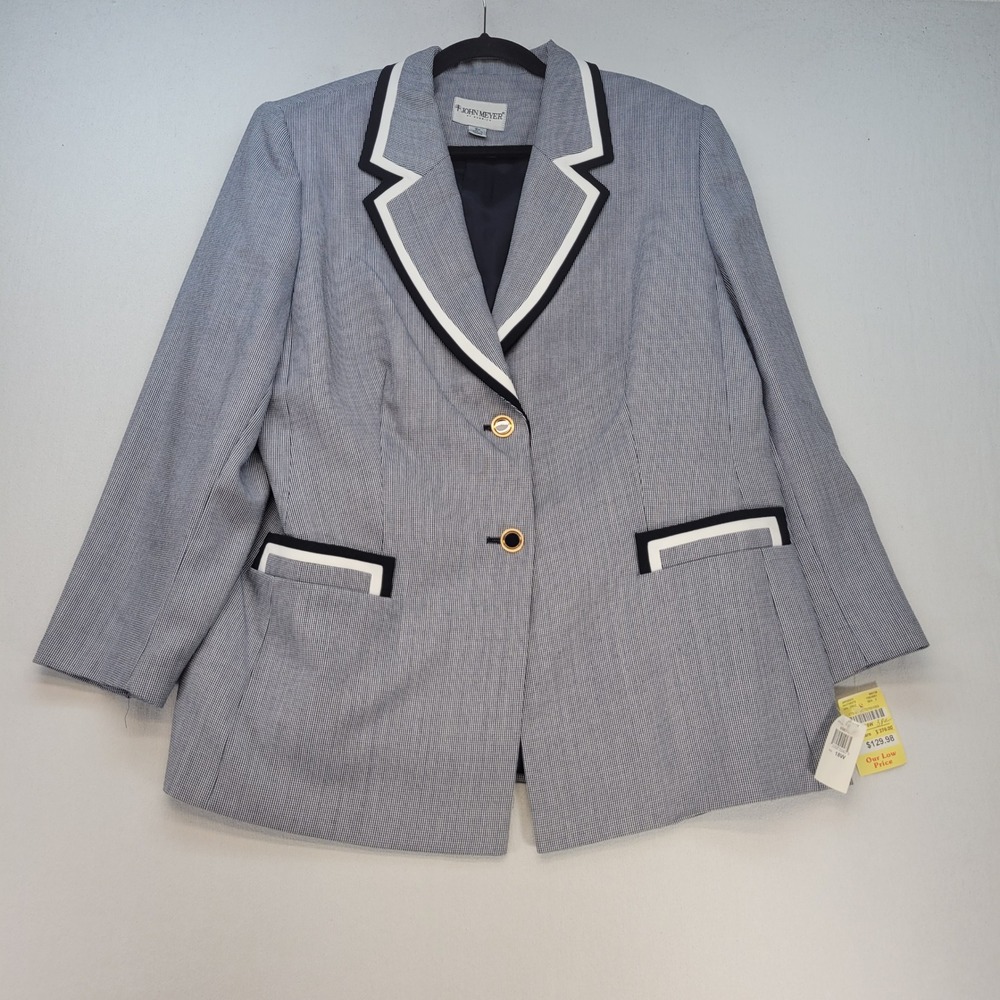 John Meyer Blazer Women 18W Navy White Micro Check Preppy Nautical Button